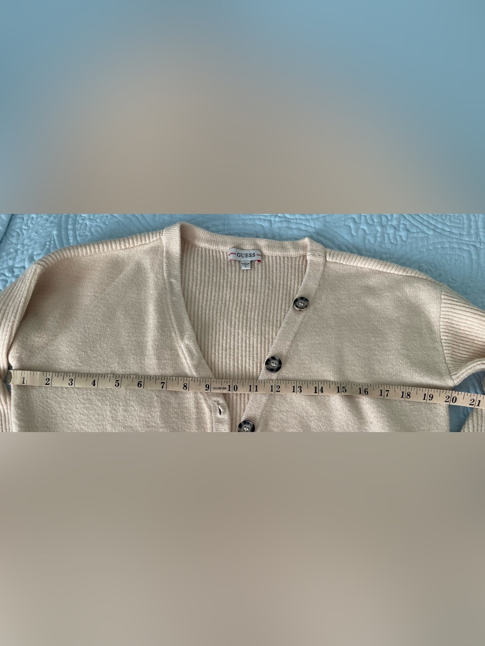 Guess Cream Cropped V-Neck Button Cardigan - Picture 5 of 6